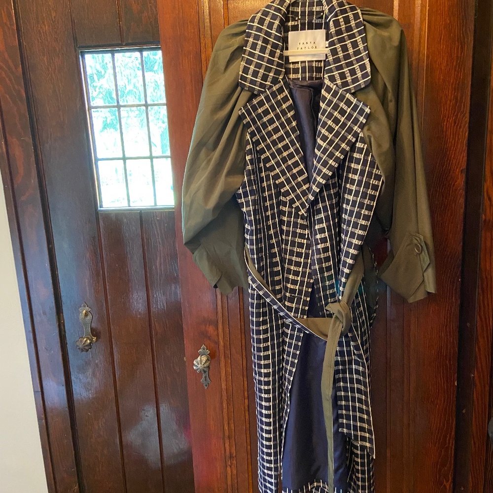 Tanya Taylor Lotta Trench Coat Green and Navy 2X